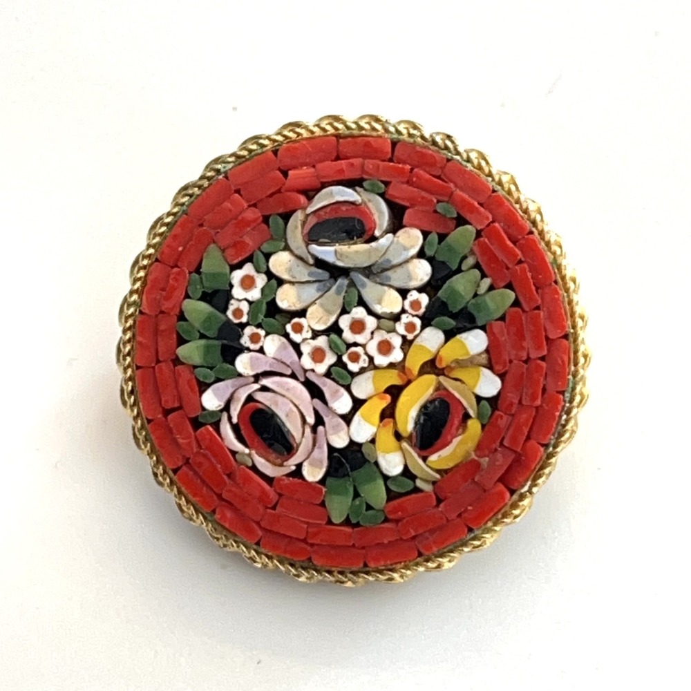 Vintage Micro Mosaic Floral Brooch made in Italy